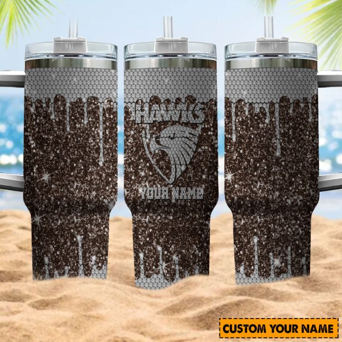 Hawthorn Hawks Afl Sports Glitter Custom Stanley Quencher 40Oz Stainless Steel Tumbler With Handle - Image 4