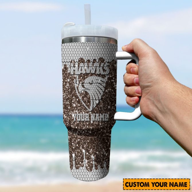 Hawthorn Hawks Afl Sports Glitter Custom Stanley Quencher 40Oz Stainless Steel Tumbler With Handle - Image 3