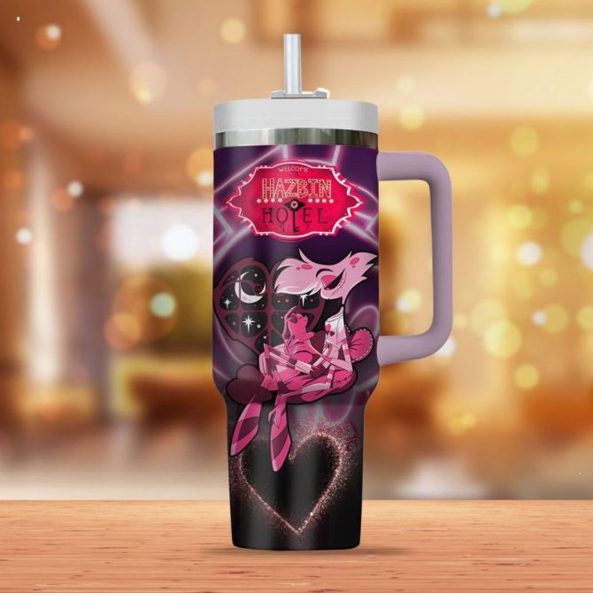 Hazbin Hotel Angel Dust Cartoon Custom Stanley Quencher 40Oz Stainless Steel Tumbler With Handle - Image 3