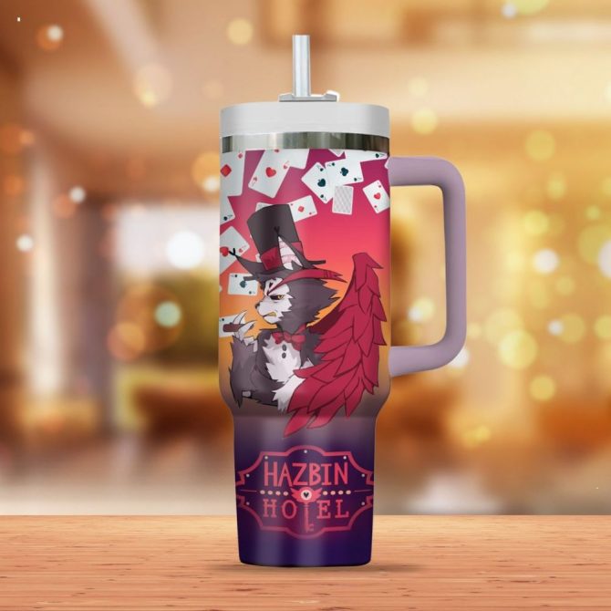 Hazbin Hotel Husk Cartoon Custom Stanley Quencher 40Oz Stainless Steel Tumbler With Handle - Image 3