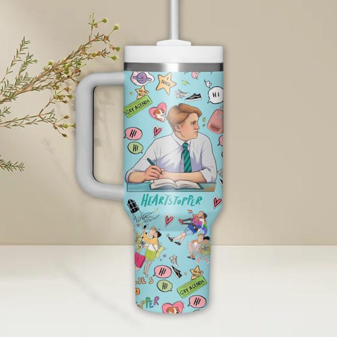 Heartstopper Movies Custom Stanley Quencher 40Oz Stainless Steel Tumbler With Handle - Image 2