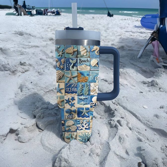 Hello Beach Custom Stanley Quencher 40Oz Stainless Steel Tumbler With Handle - Image 4