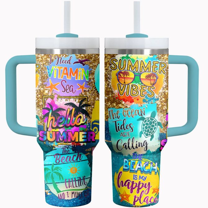 Hello Beach Custom Stanley Quencher 40Oz Stainless Steel Tumbler With Handle - Image 2