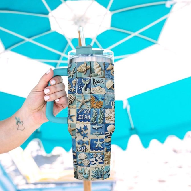 Hello Beach Custom Stanley Quencher 40Oz Stainless Steel Tumbler With Handle - Image 2