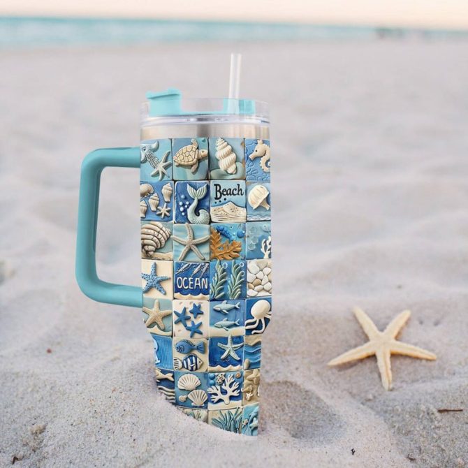 Hello Beach Custom Stanley Quencher 40Oz Stainless Steel Tumbler With Handle - Image 3