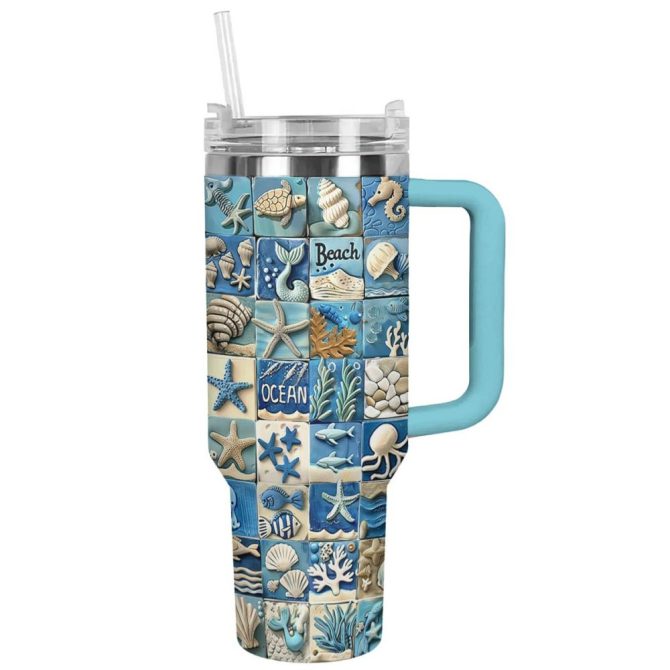Hello Beach Custom Stanley Quencher 40Oz Stainless Steel Tumbler With Handle - Image 7
