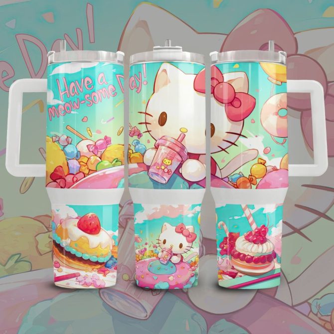 Hello Kitty Cartoon Custom Stanley Quencher 40Oz Stainless Steel Tumbler
