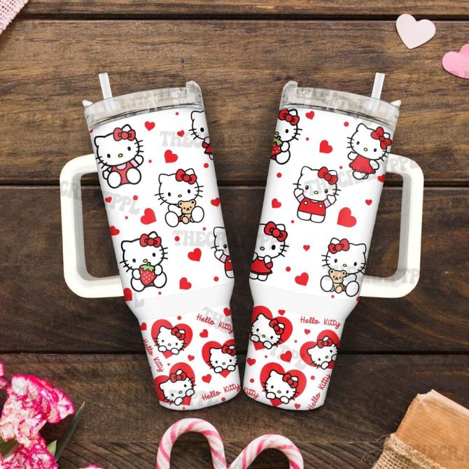 Hello Kitty Cartoon Custom Stanley Quencher 40Oz Stainless Steel Tumbler - Image 4