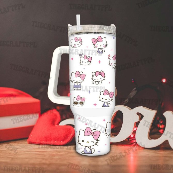 Hello Kitty Cartoon Custom Stanley Quencher 40Oz Stainless Steel Tumbler - Image 4