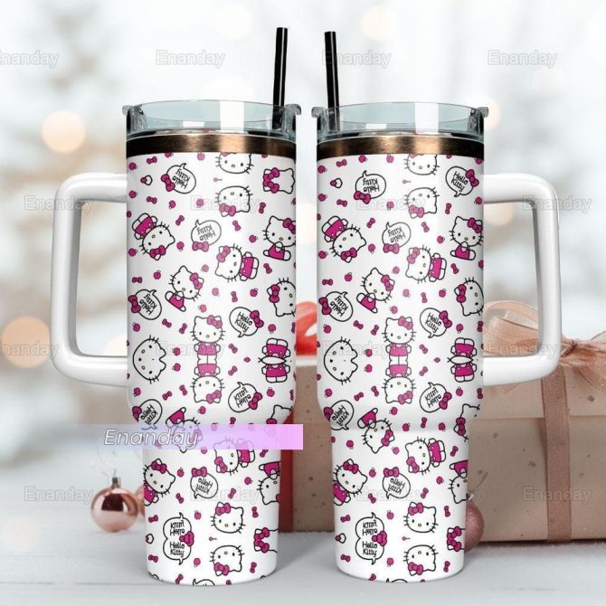 Hello Kitty Cartoon Custom Stanley Quencher 40Oz Stainless Steel Tumbler