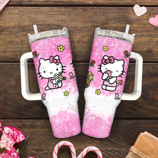 Hello Kitty Cartoon Custom Stanley Quencher 40Oz Stainless Steel Tumbler - Image 4