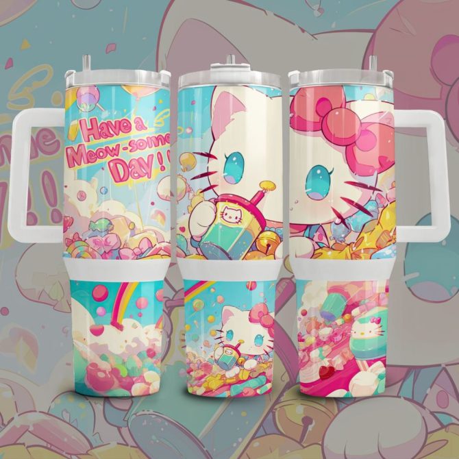 Hello Kitty Cartoon Custom Stanley Quencher 40Oz Stainless Steel Tumbler - Image 2