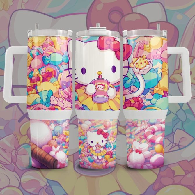 Hello Kitty Cartoon Custom Stanley Quencher 40Oz Stainless Steel Tumbler - Image 2