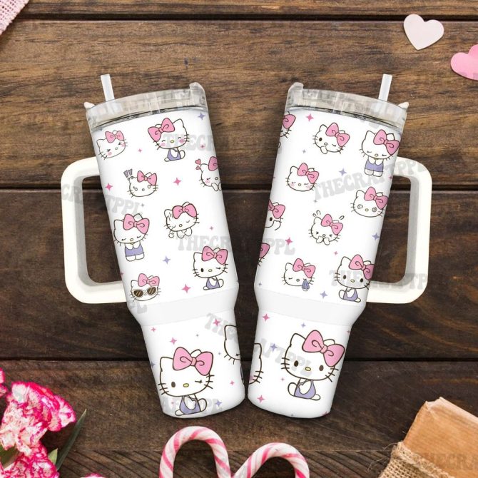 Hello Kitty Cartoon Custom Stanley Quencher 40Oz Stainless Steel Tumbler - Image 5