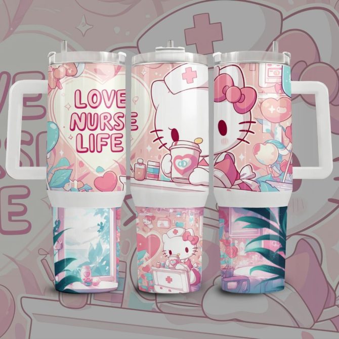 Hello Kitty Cartoon Custom Stanley Quencher 40Oz Stainless Steel Tumbler
