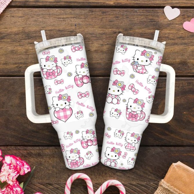 Hello Kitty Cartoon Custom Stanley Quencher 40Oz Stainless Steel Tumbler - Image 3