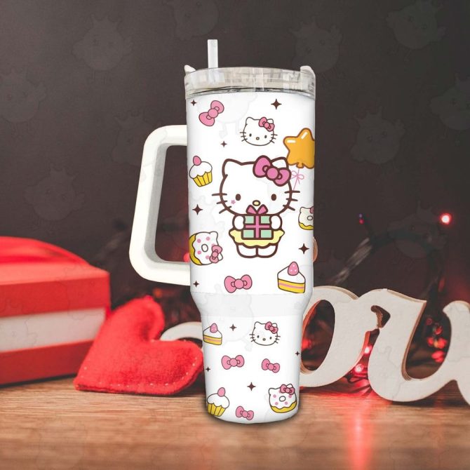 Hello Kitty Cartoon Custom Stanley Quencher 40Oz Stainless Steel Tumbler - Image 4