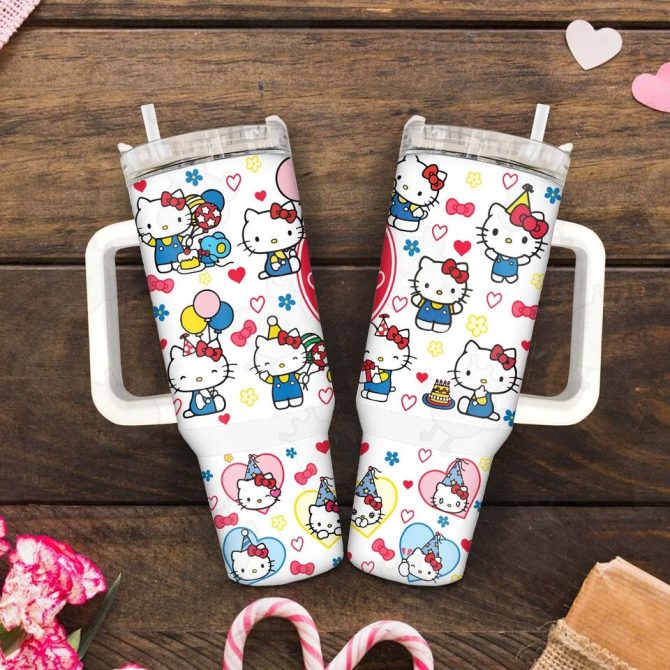 Hello Kitty Cartoon Custom Stanley Quencher 40Oz Stainless Steel Tumbler - Image 3
