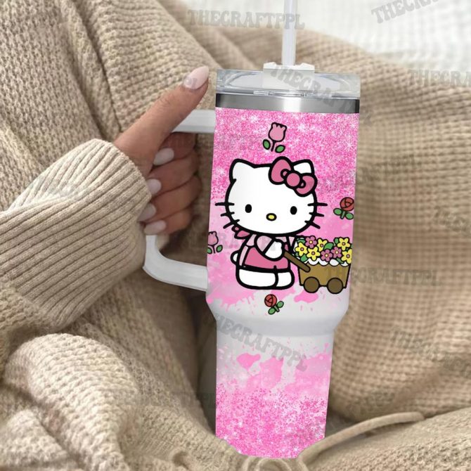 Hello Kitty Cartoon Custom Stanley Quencher 40Oz Stainless Steel Tumbler - Image 3