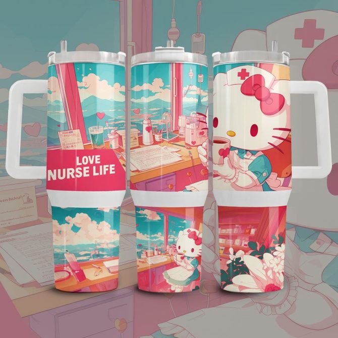 Hello Kitty Cartoon Custom Stanley Quencher 40Oz Stainless Steel Tumbler - Image 2
