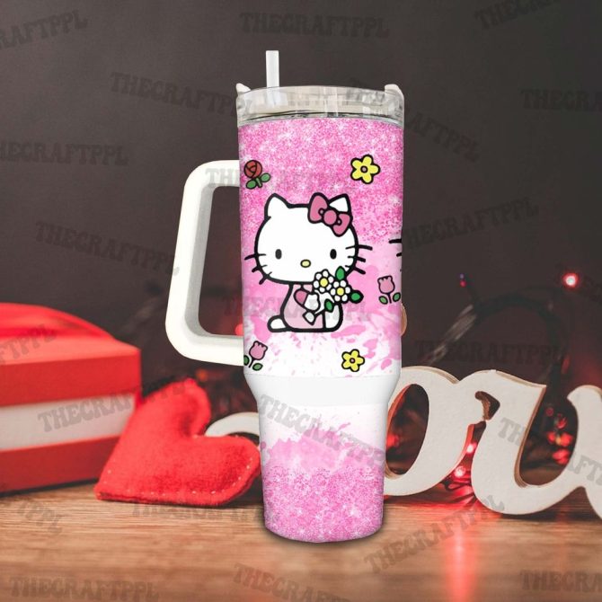 Hello Kitty Cartoon Custom Stanley Quencher 40Oz Stainless Steel Tumbler - Image 5