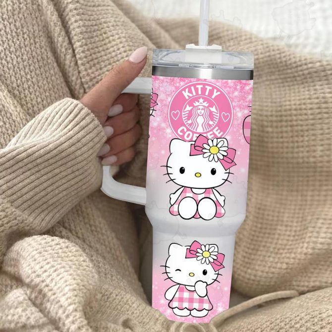 Hello Kitty Cartoon Custom Stanley Quencher 40Oz Stainless Steel Tumbler