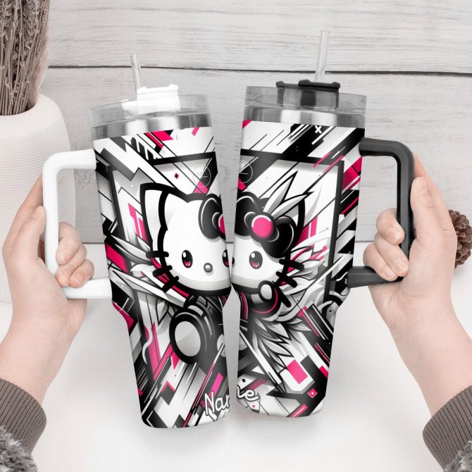 Hello Kitty Cartoon Custom Stanley Quencher 40Oz Stainless Steel Tumbler With Handle - Image 3