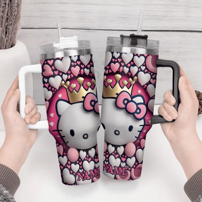 Hello Kitty Cartoon Custom Stanley Quencher 40Oz Stainless Steel Tumbler With Handle - Image 4