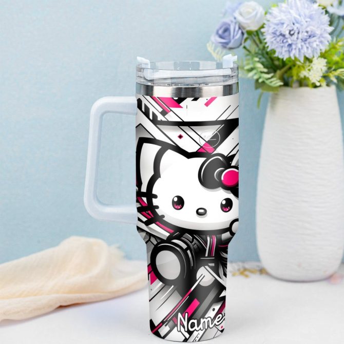 Hello Kitty Cartoon Custom Stanley Quencher 40Oz Stainless Steel Tumbler With Handle - Image 4