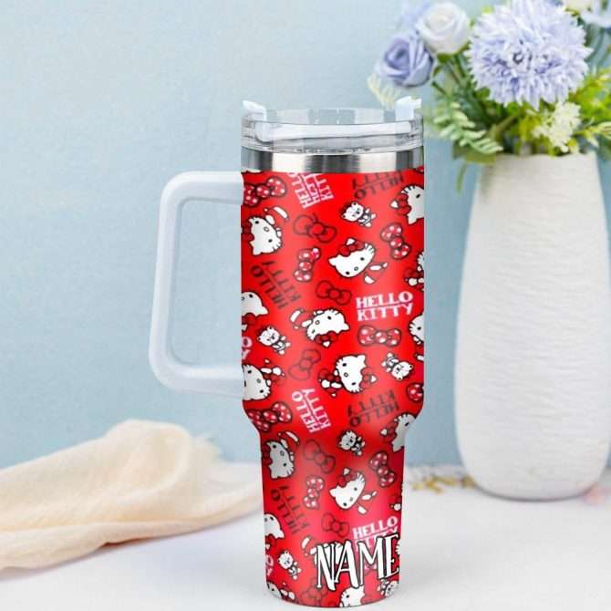 Hello Kitty Cartoon Custom Stanley Quencher 40Oz Stainless Steel Tumbler With Handle - Image 4