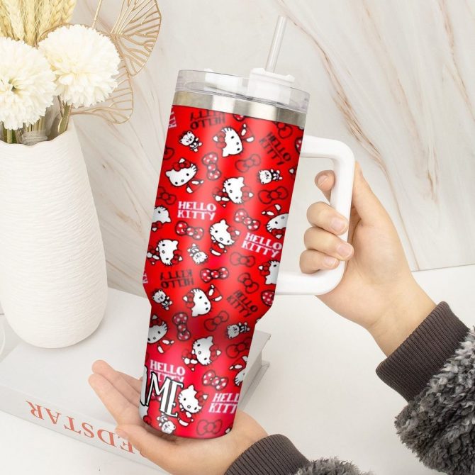 Hello Kitty Cartoon Custom Stanley Quencher 40Oz Stainless Steel Tumbler With Handle - Image 2