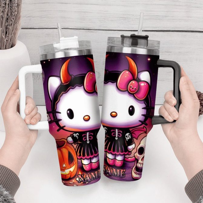 Hello Kitty Cartoon Custom Stanley Quencher 40Oz Stainless Steel Tumbler With Handle - Image 4