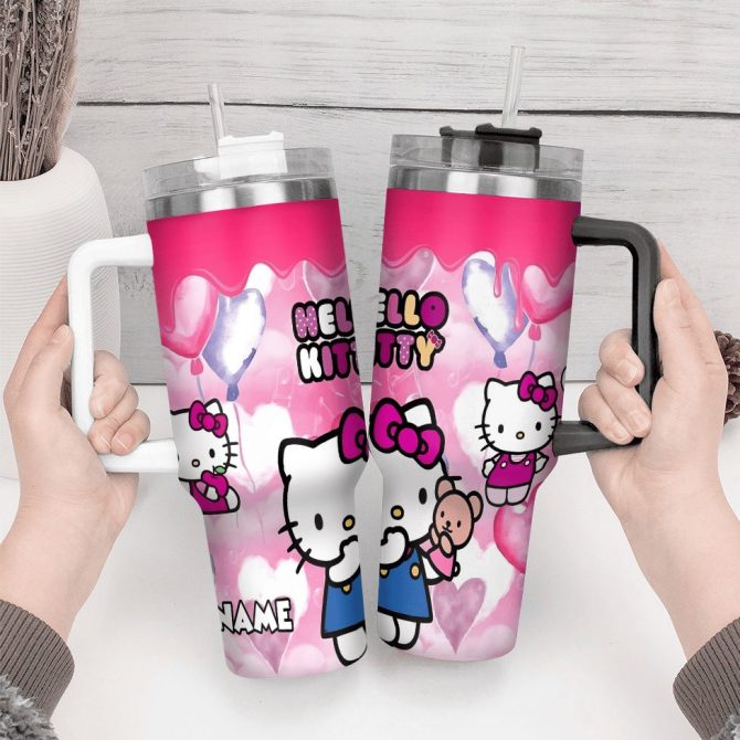 Hello Kitty Cartoon Custom Stanley Quencher 40Oz Stainless Steel Tumbler With Handle - Image 4