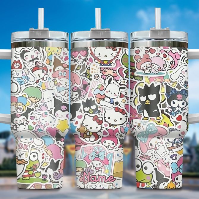 Hello Kitty Cartoon Custom Stanley Quencher 40Oz Stainless Steel Tumbler With Handle
