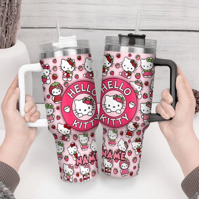 Hello Kitty Cartoon Custom Stanley Quencher 40Oz Stainless Steel Tumbler With Handle - Image 4