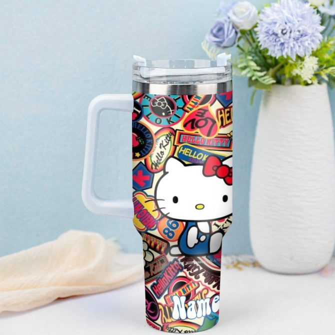 Hello Kitty Cartoon Custom Stanley Quencher 40Oz Stainless Steel Tumbler With Handle - Image 3