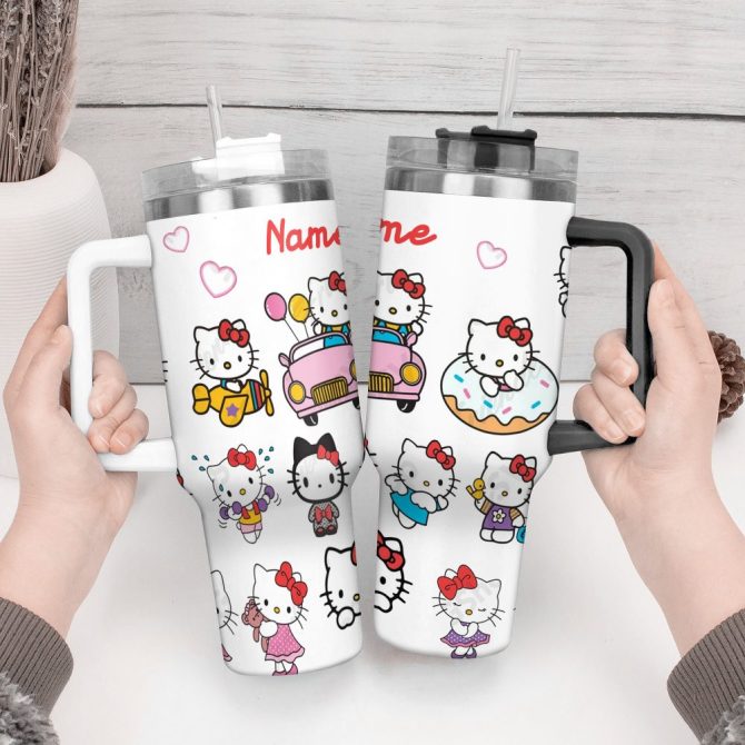 Hello Kitty Cartoon Custom Stanley Quencher 40Oz Stainless Steel Tumbler With Handle - Image 3