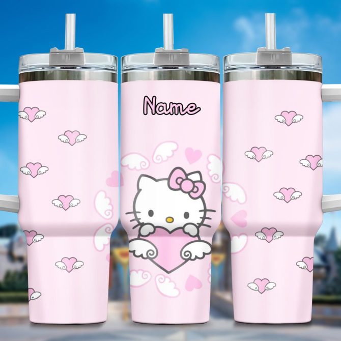 Hello Kitty Cartoon Custom Stanley Quencher 40Oz Stainless Steel Tumbler With Handle