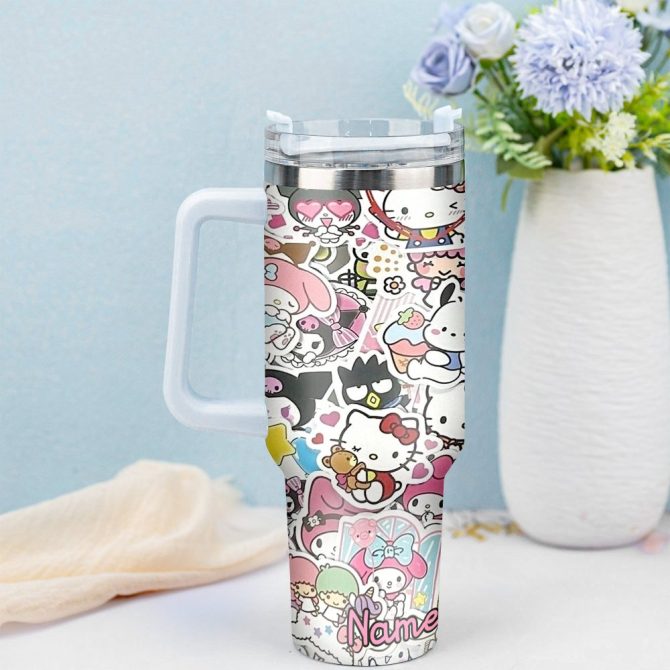 Hello Kitty Cartoon Custom Stanley Quencher 40Oz Stainless Steel Tumbler With Handle - Image 2