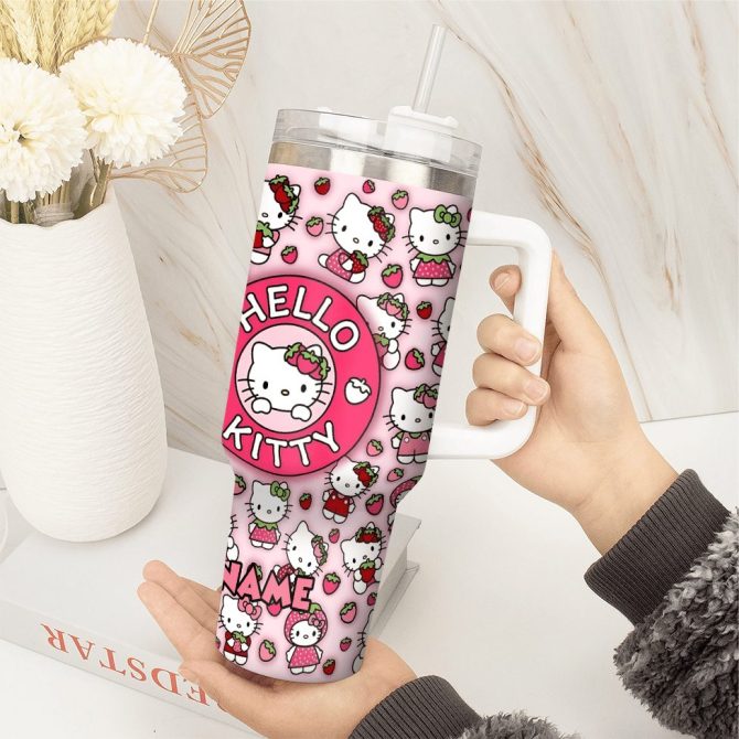 Hello Kitty Cartoon Custom Stanley Quencher 40Oz Stainless Steel Tumbler With Handle - Image 2
