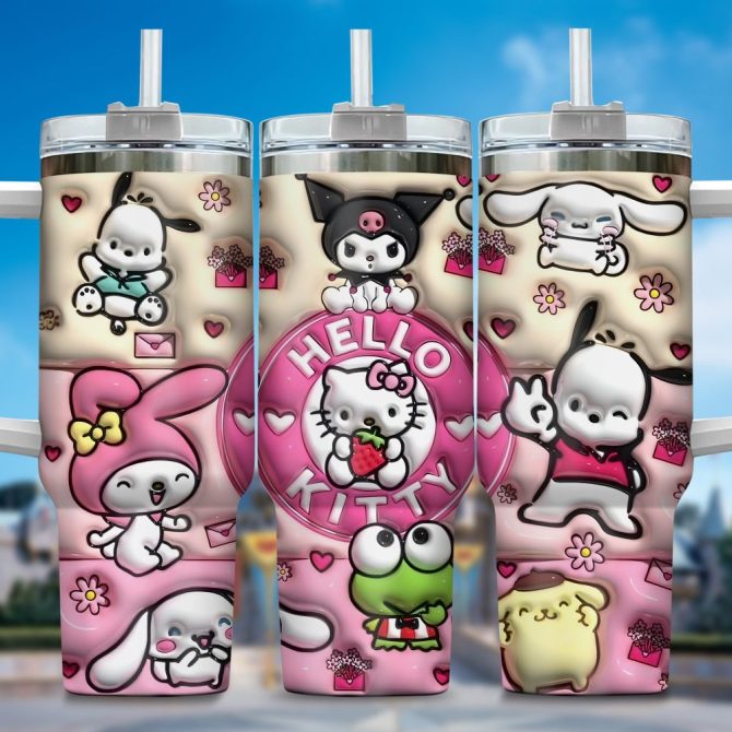 Hello Kitty Cartoon Custom Stanley Quencher 40Oz Stainless Steel Tumbler With Handle