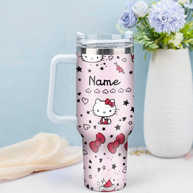 Hello Kitty Cartoon Custom Stanley Quencher 40Oz Stainless Steel Tumbler With Handle - Image 3