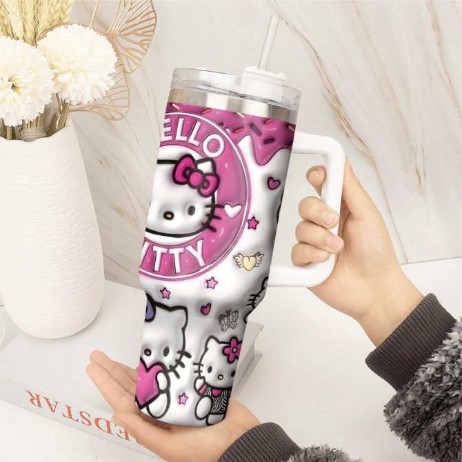 Hello Kitty Cartoon Custom Stanley Quencher 40Oz Stainless Steel Tumbler With Handle - Image 2