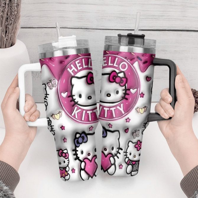 Hello Kitty Cartoon Custom Stanley Quencher 40Oz Stainless Steel Tumbler With Handle - Image 4