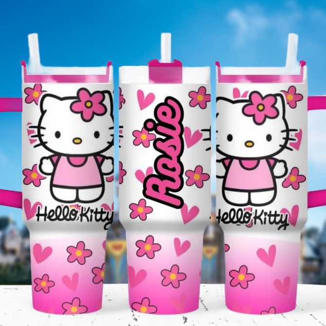 Hello Kitty Cartoon Custom Stanley Quencher 40Oz Stainless Steel Tumbler With Handle