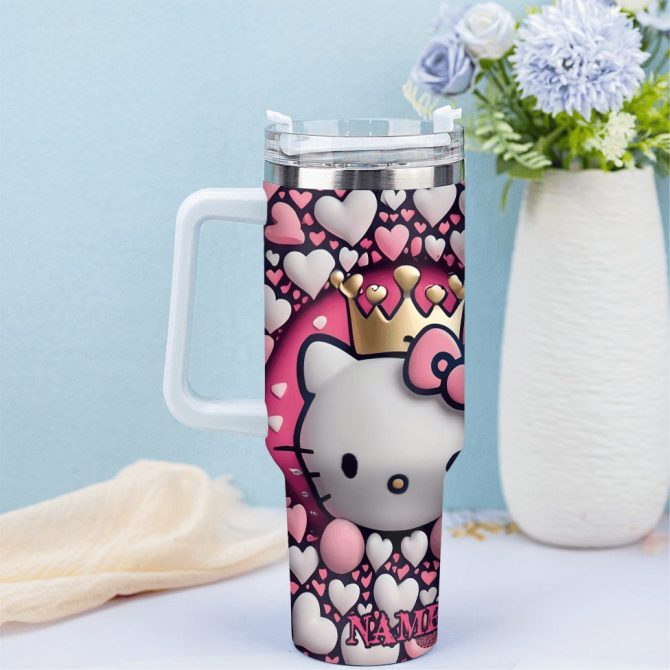 Hello Kitty Cartoon Custom Stanley Quencher 40Oz Stainless Steel Tumbler With Handle - Image 3