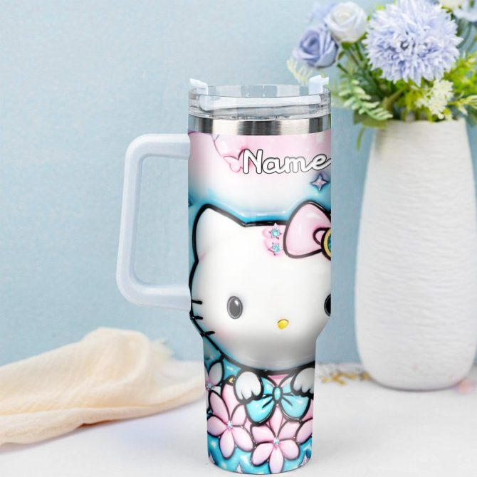 Hello Kitty Cartoon Custom Stanley Quencher 40Oz Stainless Steel Tumbler With Handle - Image 4