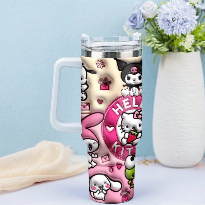 Hello Kitty Cartoon Custom Stanley Quencher 40Oz Stainless Steel Tumbler With Handle - Image 3