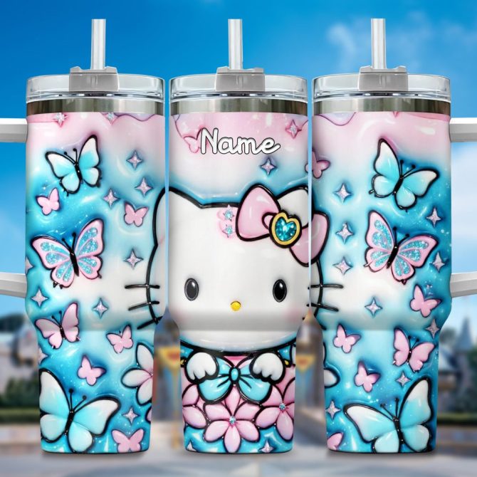 Hello Kitty Cartoon Custom Stanley Quencher 40Oz Stainless Steel Tumbler With Handle