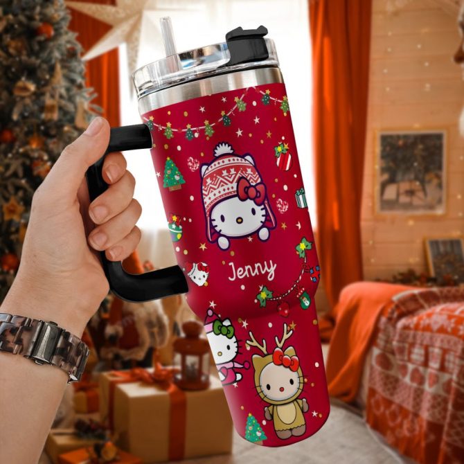 Hello Kitty Cartoon Custom Stanley Quencher 40Oz Stainless Steel Tumbler With Handle - Image 3